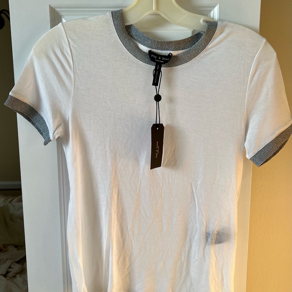Rag & Bone Tee Shirt with Metallic Cuffs Collar. Women’s S. NWT Retail $168
